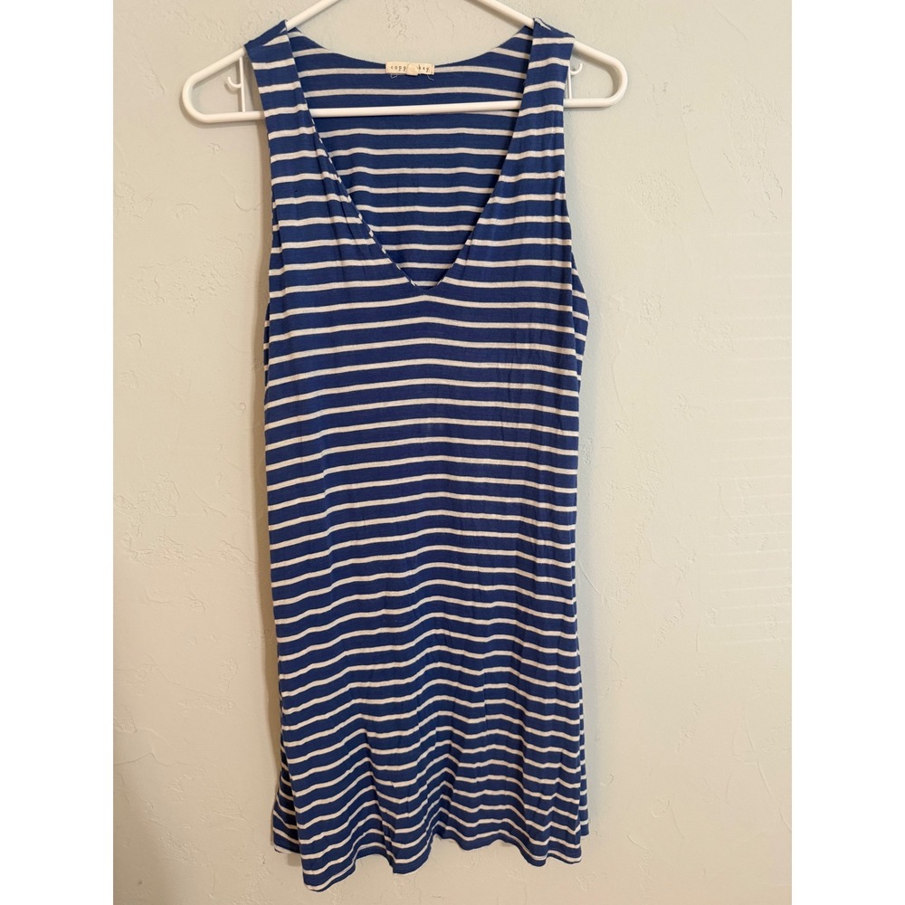 Copper Key Blue White Striped V-Neck Tank Dress Small Sleeveless Summer Casual